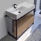 Console Sink Vanity With Ceramic Sink and Natural Brown Oak Drawer, 43